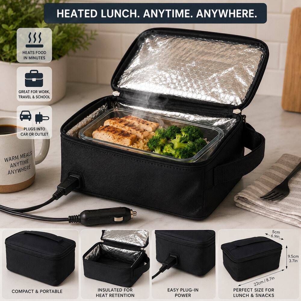 Portable Food Warmer - Heated Lunch Box Electric Thermal Lunch Bag